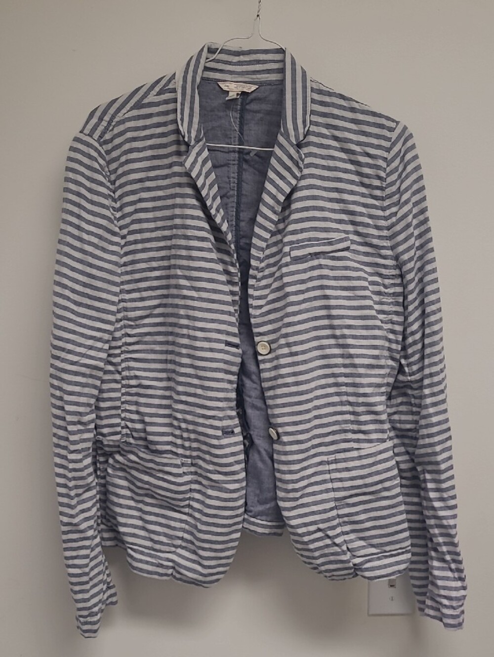 GAP Women's Blue and White Striped Button-Down Cotton BLAZER. XL.